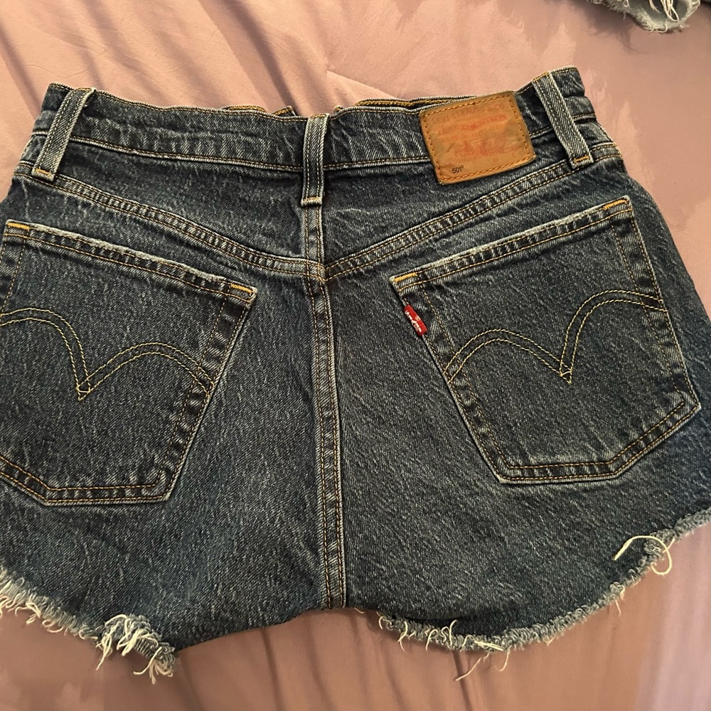 Levi's 501 Dark Blue Distressed Jean Shorts - Picture 2 of 4